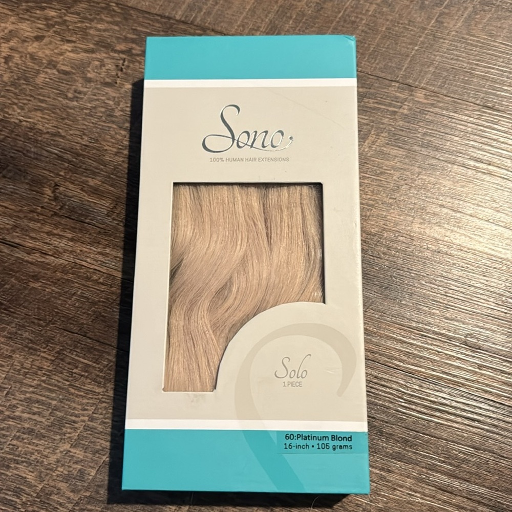 100% Human Hair Extensions Solo 1 piece Platinum Blond 16 in 105 gram